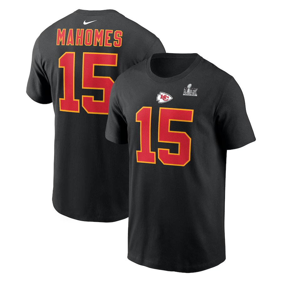 Men NFL Kansas City Chiefs 15 Mahomes black T shirts style3